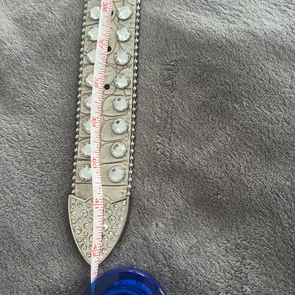 White Decorative Belt with Studs and Large Buckle